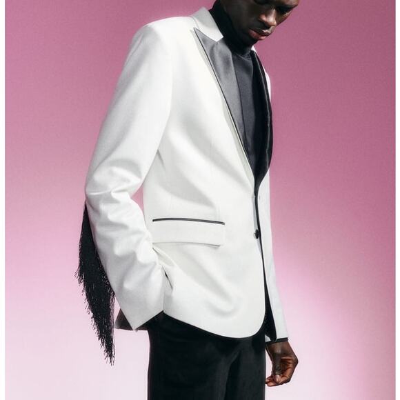 J.Lindeberg Men’s Blazer Western Fringe White Black Rodeo Maximalism Size 48 NWT - Picture 8 of 11